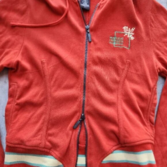 Marithe Francois Girbaud Rare Vintage Y2K Red Orange Zip-Up Hoodie Jacket, L - Picture 3 of 6